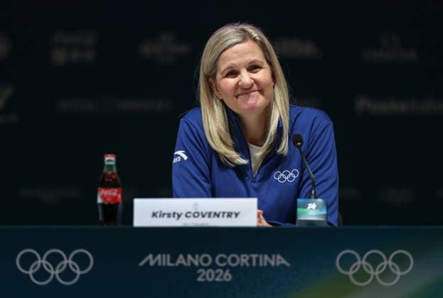 (260201) -- MILAN, Feb. 1, 2026 -- International Olympic Committee (IOC) President Kirsty Coventry attends the IOC Executive Board press conference, PK, Pressekonferenz at the main press center of Milan-Cortina 2026 Olympic Winter games, Winterspiele,Spiele, Summer games in Milan, Italy, Feb. 1, 2026. ) (SP)ITALY-MILAN-IOC EXECUTIVE BOARD-PRESS CONFERENCE DuxXiaoyi 