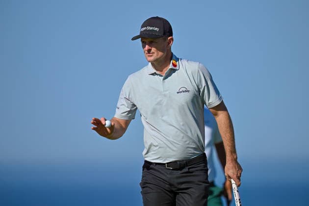 February 01, 2026: Justin Rose reacts to the crowd on the 2nd hole during the final round of the Farmers Insurance Open on Torrey Pines South Course in San Diego, California. CSM San Diego USA - ZUMAc04_ 20260201_zma_c04_061 Copyright: xJustinxFinex