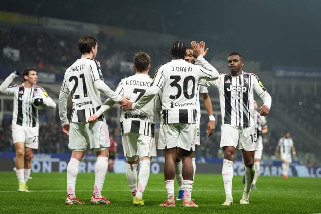 Juventus™ Jonathan David celebrates after scoring the 1-4 goal for his team during the Serie A soccer match between Parma and Juventus at Ennio Tardini Stadium in Parma, North Italy, Sunday, February 1, 2026. Soccer  Copyright: xMassimoxPaolone LaPressex