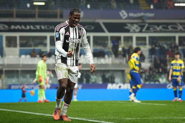 Juventus™ Jonathan David celebrates after scoring the 1-4 goal for his team during the Serie A soccer match between Parma and Juventus at Ennio Tardini Stadium in Parma, North Italy, Sunday, February 1, 2026. Soccer  Copyright: xMassimoxPaolone LaPressex