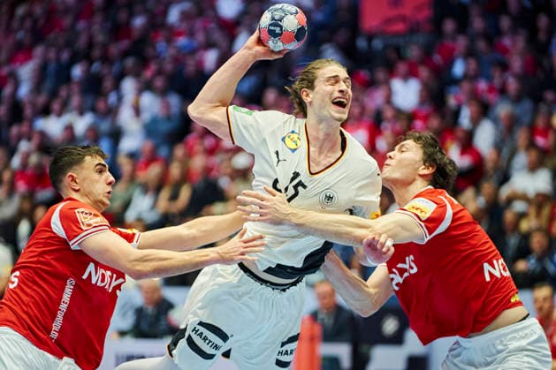 European Men s Handball Championship Final Denmark s Niclas Kirkeloekke in a duel with Germany s Juri Knorr during the EHF Euro 2026 final match between Denmark and Germany at Jyske Bank Boxen in Herning on Sunday, February 1, 2026 Photo Thomas Traasdahl Ritzau Scanpix , Herning Denmark  Copyright: RitzauxScanpix ThomasxTraasdahlx spdk20260201-220135-L