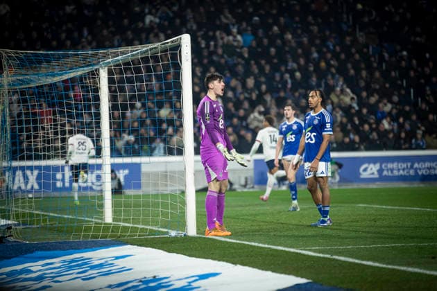 FOOTBALL: Ligue 1 Racing Strasbourg (RCS) vs Paris Saint Germain (PSG) - 01 02 2026 Stade de la Meinau. Strasbourg - France Joie des joueurs de l equipe de Paris Saint Germain (PSG) apres le but de Nuno Mendes 25 (PSG)  Copyright: xElyxandroxCEGARRAx