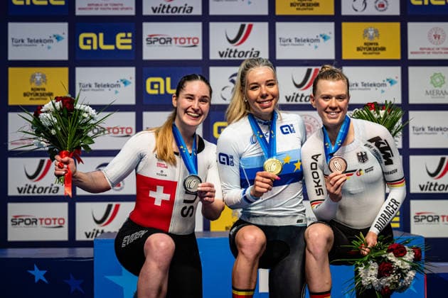 SEITZ Aline, HESTERS Helene, REIßNER Lena Charlotte: UEC Track cycling, Rad, Radsport, Bahnrad, Bahn European Championships Konya 2026 SEITZ Aline ( SUI ) Switzerland Second Place - HESTERS Helene ( BEL ) Belgium Winner - First Place - REIßNER Lena Charlotte ( GER ) - Germany Third Place Award Ceremony - Medal Ceremony - Podium - Querformat - quer - horizontal - Landscape - Event Veranstaltung: UEC Track Cycling European Championships 2026 - Category Kategorie: Cycling - Track Cycling European Championships - Location Ort: Asia - Turkey - Konya - Discipline: Scratch - Category: Elite Women - Distance: 10 km - Date Datum: 01.02.2026 Sunday Day 1 - *** SEITZ Aline, HESTERS Helene, REIßNER Lena Charlotte UEC Track Cycling European Championships Konya 2026 SEITZ Aline SUI Switzerland Second Place HESTERS Helene BEL Belgium Winner First Place REIßNER Lena Charlotte GER Germany Third Place Award Ceremony Medal Ceremony Podium Landscape horizontal Landscape Event Event UEC Track Cycling European Championships 2026 Category Category Cycling Track Cycling European Championships Location Location Asia Turkey Konya Discipline Scratch Category Elite Women Distance 10 km Date Date 01 02 2026 Sunday Day 1