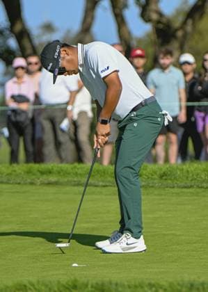 Golf: Farmers Insurance Open Ryo Hisatsune of Japan makes a birdie putt on the first hole during the final round of the Farmers Insurance Open golf tournament on Feb. 1, 2026, at Torrey Pines Golf Course in La Jolla, California.  A14AA0005239099P