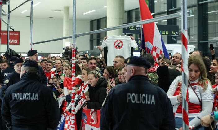 Welcoming the bronze medal-winning handball players at Franjo Tudjman Airport Welcoming the bronze medal-winning handball players at Franjo Tudjman Airport. Around 300 mostly young fans welcomed their heroes on their return to Croatia. The players got off the plane at around 4 am, at Zagreb, Croatia, on on February 02, 2026.  ZeljkoxLukunicx PIXSELL