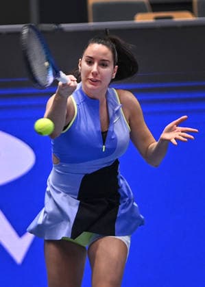 Oceane Dodin of France returns a ball to Diane Parry of France during the WTA, Tennis Damen women s tennis tournament Ostrava Open match on February 2, 2026, in Ostrava, Czech Republic. (CTKxPhoto JaroslavxOzana) CTKPhotoP2026020203860  CTKPhotoP2026020203860