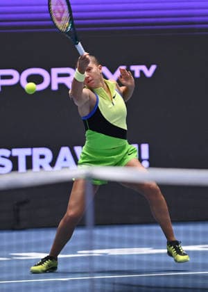 Diane Parry of France returns a ball to Oceane Dodin of France during the WTA, Tennis Damen women s tennis tournament Ostrava Open match on February 2, 2026, in Ostrava, Czech Republic. (CTKxPhoto JaroslavxOzana) CTKPhotoP2026020203864  CTKPhotoP2026020203864