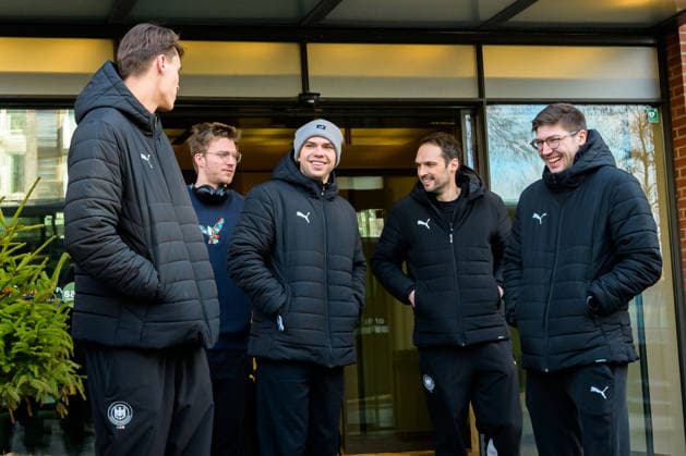 Herning Handball EM 2026 Departure Germany Julian Köster Koester Germany , Franz Semper Germany , Renars Uscins Germany , Team Manager Benjamin Chatton Germany , Lukas Zerbe Germany Silkeborg Radisson Hotel Denmark