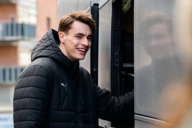 Herning Handball EM 2026 Departure Germany Julian Köster Koester Germany laughing smiling good-humored grinning Silkeborg Radisson Hotel Denmark