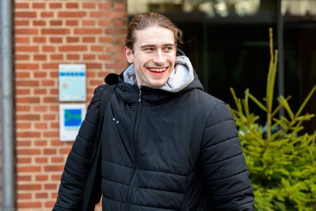 Herning Handball EM 2026 Departure Germany Juri Knorr Germany laughing smiling good-humored grinning Silkeborg Radisson Hotel Denmark