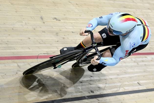 Belgian Runar De Schrijver pictured in action during the men s 1km Time Trial qualifying race on the second day of the 2026 UEC Track Elite European Championships, in Konya, Turkey, Monday 02 February 2026. The European Championships take place from 01 to 05 February 2026. DIRKxWAEM  x160453567x