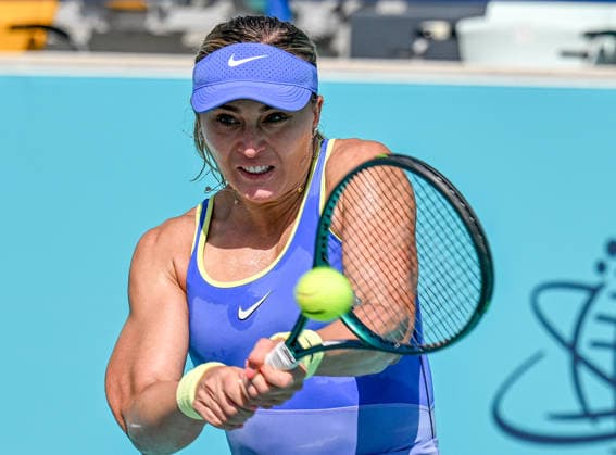Mubadala Abu Dhabi Open ABU DHABI, UNITED ARAB EMIRATES - FEBRUARY 02: Belarusian Aliaksandra Sasnovich is seen in action against Spanish tennis player Paula Badosa Gibert (not seen) during the women’s singles match of the Mubadala Abu Dhabi Open at Zayed Sports City International Tennis Centre in Abu Dhabi, United Arab Emirates, on February 02, 2026. Waleed Zein Anadolu Abu Dhabi United Arab Emirates. Editorial use only. Please get in touch for any other usage.  Copyright: x2026xAnadoluxWaleedxZeinx