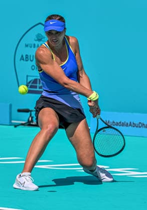Mubadala Abu Dhabi Open ABU DHABI, UNITED ARAB EMIRATES - FEBRUARY 02: Spanish tennis player Paula Badosa Gibert is seen in action against Belarusian Aliaksandra Sasnovich (not seen) during the women’s singles match of the Mubadala Abu Dhabi Open at Zayed Sports City International Tennis Centre in Abu Dhabi, United Arab Emirates, on February 02, 2026. Waleed Zein Anadolu Abu Dhabi United Arab Emirates. Editorial use only. Please get in touch for any other usage.  Copyright: x2026xAnadoluxWaleedxZeinx