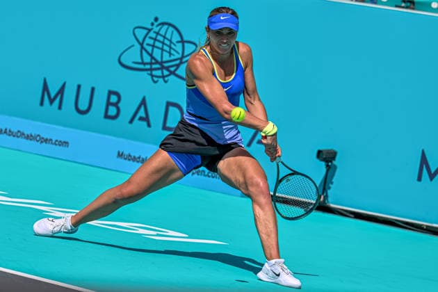Mubadala Abu Dhabi Open ABU DHABI, UNITED ARAB EMIRATES - FEBRUARY 02: Spanish tennis player Paula Badosa Gibert is seen in action against Belarusian Aliaksandra Sasnovich (not seen) during the women’s singles match of the Mubadala Abu Dhabi Open at Zayed Sports City International Tennis Centre in Abu Dhabi, United Arab Emirates, on February 02, 2026. Waleed Zein Anadolu Abu Dhabi United Arab Emirates. Editorial use only. Please get in touch for any other usage.  Copyright: x2026xAnadoluxWaleedxZeinx