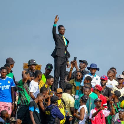 DRC: Michel Nkuka Lumumba at AS Vita Club vs Les Aigles du Congo Derby KINSHASA, DRC - JANUARY 31, 2026: Michel Nkuka Mboladinga, popularly known as Lumumba for his iconic tribute pose to Patrice Lumumba, attends the Linafoot Ligue 1 match between AS Vita Club and FC Les Aigles du Congo at Stade Tata RaphaÃ«l. This marks his first public appearance in a Congolese stadium following his viral fame during the 2025 Africa Cup of Nations (AFCON) in Morocco. The high-stakes derby ended in a 0-0 draw. Kinshasa TATA RAPAHEL Stadium KINSHASA Democratic Republic of the Congo