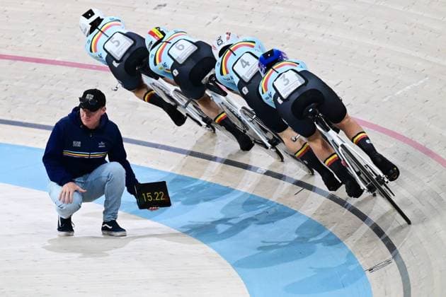 Coach of the Belgian national Track cycling, Rad, Radsport, Bahnrad, Bahn team Tim Carswell pictured during the women s Team Pursuit first round at the second day of the 2026 UEC Track Elite European Championships, in Konya, Turkey, Monday 02 February 2026. The European Championships take place from 01 to 05 February 2026. DIRKxWAEM  x160465940x
