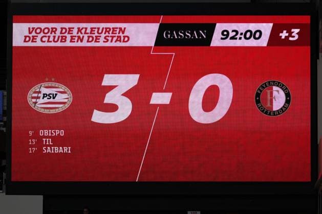 Anzeigetafel, Endergebnis, PSV Eindhoven vs. Feyenoord Rotterdam, Fussball, Eredivisie, 21. Spieltag, 01.02.2026 Eindhoven Nordbrabant Niederlande *** Scoreboard, Final result, PSV Eindhoven vs Feyenoord Rotterdam, Football, Eredivisie, Matchday 21, 01 02 2026 Eindhoven North Brabant Netherlands Copyright: xkolbert-press MarkusxVerwimpx