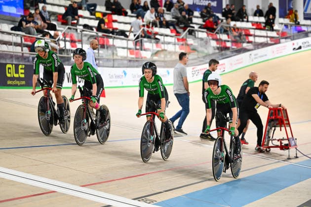 2026 UEC Track Elite European Championships Picture by Olly Hassell SWpix.com - 02 02 2026 - Cycling - 2026 UEC Track Elite European Championships - Konya Velodrome, Konya, Türkiye - Women s Team Pursuit First Round - Emma Jeffers (Ireland), Fiona Mangan (Ireland), Erin Creighton (Ireland), Esther Wong (Ireland) Copyright: x xSWpix.comx(t axPhotographyxHubxLtd)xOllyxHassell SWpix.comx SWP-3177-0303