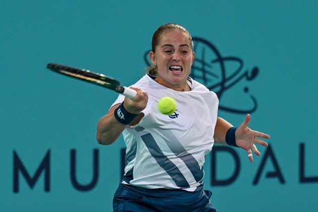 Mubadala Abu Dhabi Open ABU DHABI, UNITED ARAB EMIRATES - FEBRUARY 2: Jelena Ostapenko of Latvia in action against Oksana Selekhmeteva (not seen) during the women’s singles match of the Mubadala Abu Dhabi Open at Zayed Sports City International Tennis Centre in Abu Dhabi, United Arab Emirates on February 2, 2026. Waleed Zein Anadolu Abu Dhabi United Arab Emirates. Editorial use only. Please get in touch for any other usage.  Copyright: x2026xAnadoluxWaleedxZeinx