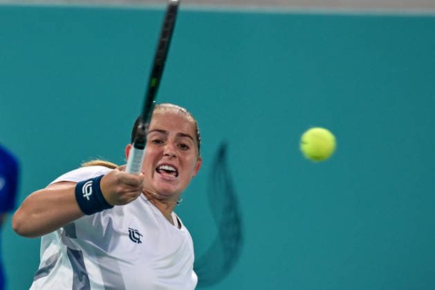 Mubadala Abu Dhabi Open ABU DHABI, UNITED ARAB EMIRATES - FEBRUARY 2: Jelena Ostapenko of Latvia in action against Oksana Selekhmeteva (not seen) during the women’s singles match of the Mubadala Abu Dhabi Open at Zayed Sports City International Tennis Centre in Abu Dhabi, United Arab Emirates on February 2, 2026. Waleed Zein Anadolu Abu Dhabi United Arab Emirates. Editorial use only. Please get in touch for any other usage.  Copyright: x2026xAnadoluxWaleedxZeinx