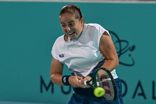 Mubadala Abu Dhabi Open ABU DHABI, UNITED ARAB EMIRATES - FEBRUARY 2: Jelena Ostapenko of Latvia in action against Oksana Selekhmeteva (not seen) during the women’s singles match of the Mubadala Abu Dhabi Open at Zayed Sports City International Tennis Centre in Abu Dhabi, United Arab Emirates on February 2, 2026. Waleed Zein Anadolu Abu Dhabi United Arab Emirates. Editorial use only. Please get in touch for any other usage.  Copyright: x2026xAnadoluxWaleedxZeinx