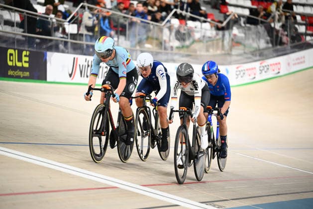 2026 UEC Track Elite European Championships Picture by Olly Hassell SWpix.com - 02 02 2026 - Cycling - 2026 UEC Track Elite European Championships - Konya Velodrome, Konya, Türkiye - Women™s Elimination Race - Lotte Kopecky (Belgium), Victoire Berteau (France), Lea Lin Teutenberg (Germany), Letizia Paternoster (Italy) Konya Konya Velodrome Türkiye Copyright: x xSWpix.comx(t axPhotographyxHubxLtd)xOllyxHassell SWpix.comx SWP-3177-0398