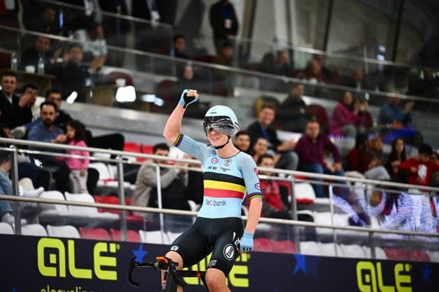 2026 UEC Track Elite European Championships Picture by Olly Hassell SWpix.com - 02 02 2026 - Cycling - 2026 UEC Track Elite European Championships - Konya Velodrome, Konya, Türkiye - Women™s Elimination Race - Lotte Kopecky (Belgium) Wins the Women™s Elimination to become European Champion Konya Konya Velodrome Türkiye Copyright: x xSWpix.comx(t axPhotographyxHubxLtd)xOllyxHassell SWpix.comx SWP-3177-0401