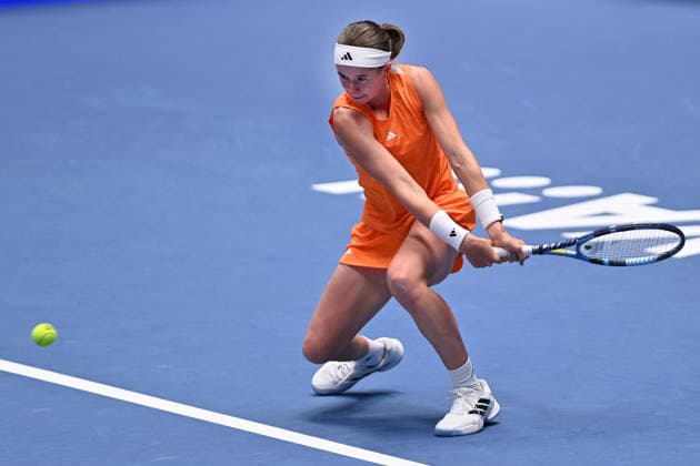 Nikola Bartunkova from Czechia in action during match against Anna Blinkova from Russia within the WTA, Tennis Damen women s tennis tournament Ostrava Open, on February 2, 2026, in Ostrava, Czech Republic. (CTKxPhoto JaroslavxOzana) CTKPhotoP2026020207256  CTKPhotoP2026020207256