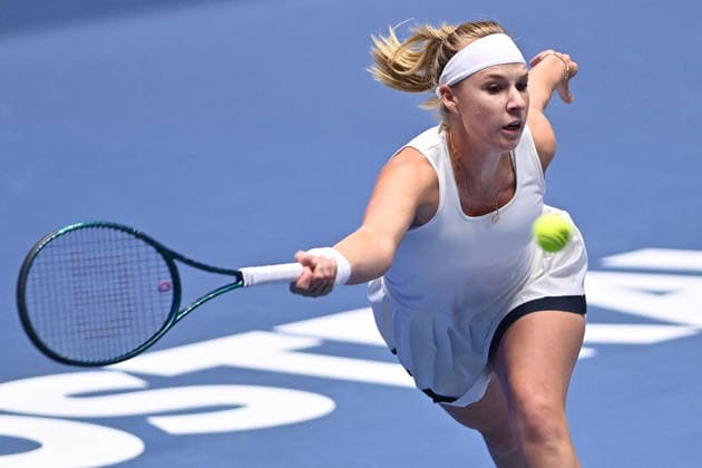 Anna Blinkova from Russia in action during match against Nikola Bartunkova from Czechia within the WTA, Tennis Damen women s tennis tournament Ostrava Open, on February 2, 2026, in Ostrava, Czech Republic. (CTKxPhoto JaroslavxOzana) CTKPhotoP2026020207258  CTKPhotoP2026020207258