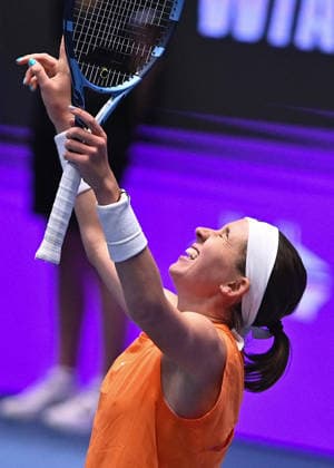 Nikola Bartunkova from Czechia celebrates victory over Anna Blinkova from Russia during the WTA, Tennis Damen women s tennis tournament Ostrava Open, on February 2, 2026, in Ostrava, Czech Republic. (CTKxPhoto JaroslavxOzana) CTKPhotoP2026020207675  CTKPhotoP2026020207675