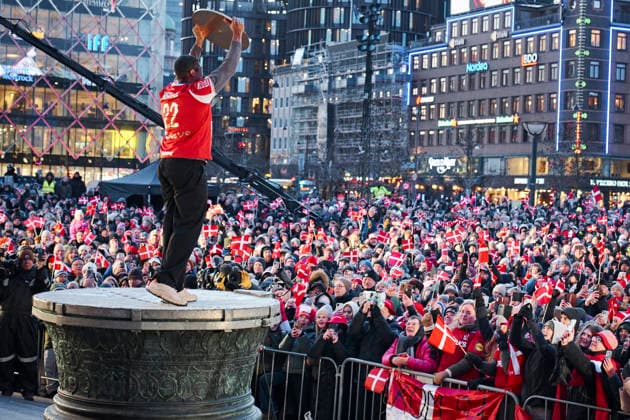 The Handball Men are Celebrated at Copenhagen City Hall Mads Mensah as Denmark s men s handball team is celebrated as European champions at Copenhagen City Hall on Monday, February 2, 2026 The team won gold on Sunday at the European Handball Championship in Herning and is invited to the city hall on this occasion, including for city hall pancakes Photo Thomas Traasdahl Ritzau Scanpix , Copenhagen Denmark  Copyright: RitzauxScanpix ThomasxTraasdahlx spdk20260202-191119-L