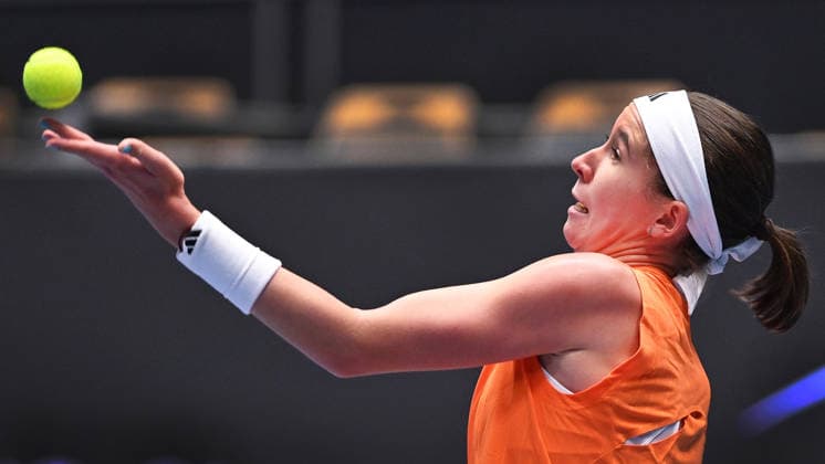 Nikola Bartunkova from Czechia in action during match against Anna Blinkova from Russia within the WTA, Tennis Damen women s tennis tournament Ostrava Open, on February 2, 2026, in Ostrava, Czech Republic. (CTKxPhoto JaroslavxOzana) CTKPhotoP2026020207771  CTKPhotoP2026020207771