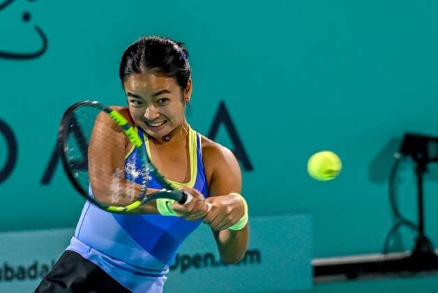Mubadala Abu Dhabi Open ABU DHABI, UNITED ARAB EMIRATES - FEBRUARY 2: Alexandra Eala of Philippines in action against Zeynep Sonmez (not seen) of Turkiye at the women’s singles match during the Mubadala Abu Dhabi Open at the Zayed Sports City International Tennis Centre in Abu Dhabi, United Arab Emirates on February 2, 2026. Waleed Zein Anadolu Abu Dhabi United Arab Emirates. Editorial use only. Please get in touch for any other usage.  Copyright: x2026xAnadoluxWaleedxZeinx