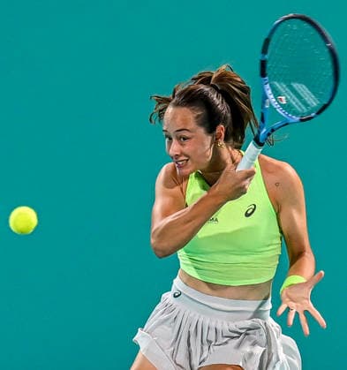 Mubadala Abu Dhabi Open ABU DHABI, UNITED ARAB EMIRATES - FEBRUARY 2: Zeynep Sonmez of Turkiye in action against Alexandra Eala (not seen) of Philippines at the women’s singles match during the Mubadala Abu Dhabi Open at the Zayed Sports City International Tennis Centre in Abu Dhabi, United Arab Emirates on February 2, 2026. Waleed Zein Anadolu Abu Dhabi United Arab Emirates. Editorial use only. Please get in touch for any other usage.  Copyright: x2026xAnadoluxWaleedxZeinx
