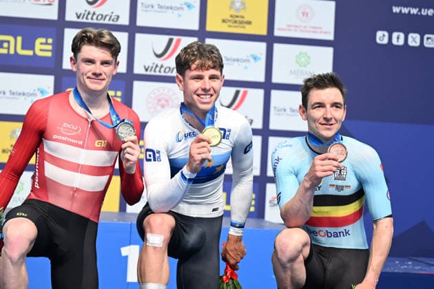 02-02-2026 European Championships Elite Track; Giornata 02; 2026, Germany; 2026, Danimarca; 2026, Belgium; Teutenberg, Tim Torn; Haugsted, Conrad; De Buyst, Jasper; Konya - Velodrom; 