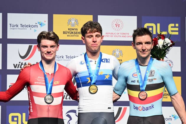 02-02-2026 European Championships Elite Track; Giornata 02; 2026, Germany; 2026, Danimarca; 2026, Belgium; Teutenberg, Tim Torn; Haugsted, Conrad; De Buyst, Jasper; Konya - Velodrom; 