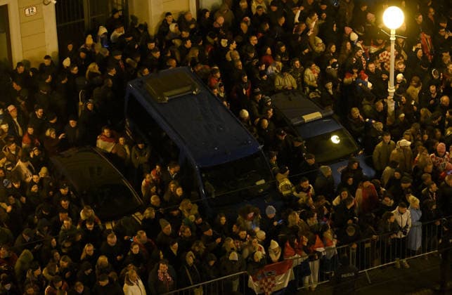 Ceremonial welcome for Croatian National Handball Team after winning bronze at the Men s EHF EURO 2026 Croatia fans during ceremonial welcome for Croatia Handball Team at ban Jelacic Square in Zagreb, Croatia on February 2, 2026. Croatia won bronze medal at the 2026 EHF European Men s Handball Championship.  MarkoxLukunic PIXSELL