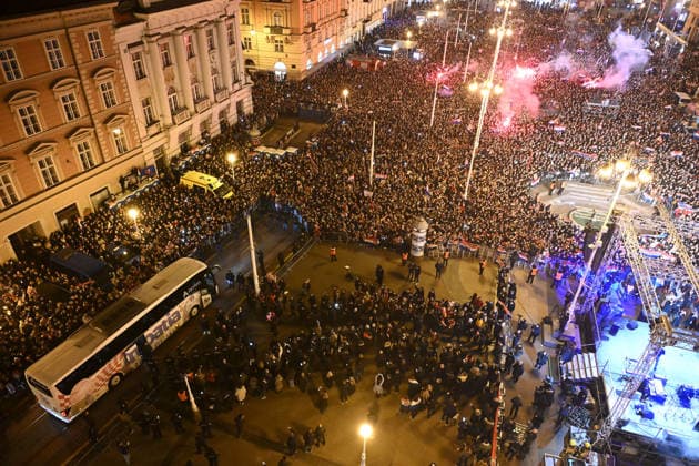 Ceremonial welcome for Croatian National Handball Team after winning bronze at the Men s EHF EURO 2026 Croatia fans during ceremonial welcome for Croatia Handball Team at ban Jelacic Square in Zagreb, Croatia on February 2, 2026. Croatia won bronze medal at the 2026 EHF European Men s Handball Championship.  MarkoxLukunic PIXSELL
