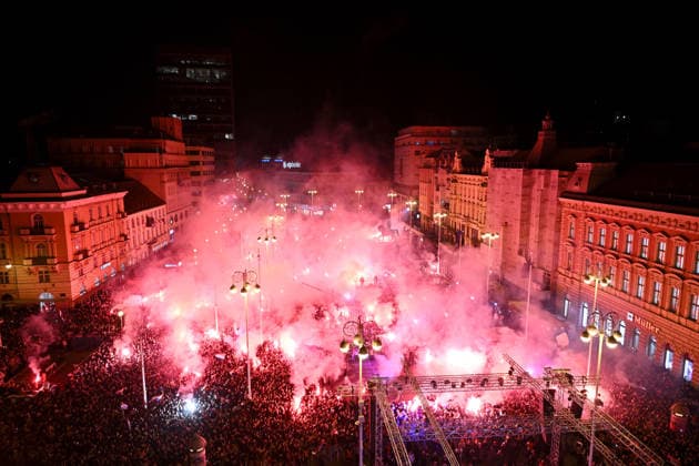 Ceremonial welcome for Croatian National Handball Team after winning bronze at the Men s EHF EURO 2026 Croatia fans light flares during ceremonial welcome for Croatia Handball Team at ban Jelacic Square in Zagreb, Croatia on February 2, 2026. Croatia won bronze medal at the 2026 EHF European Men s Handball Championship.  MarkoxLukunic PIXSELL