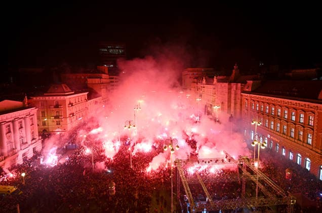 Ceremonial welcome for Croatian National Handball Team after winning bronze at the Men s EHF EURO 2026 Croatia fans light flares during ceremonial welcome for Croatia Handball Team at ban Jelacic Square in Zagreb, Croatia on February 2, 2026. Croatia won bronze medal at the 2026 EHF European Men s Handball Championship.  MarkoxLukunic PIXSELL