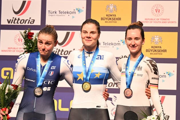 02-02-2026 European Championships Elite Women Track; Giornata 02; 2026, Belgium; 2026, France; 2026, Germany; Kopecky, Lotte; Berteau, Victoire; Teutenberg, Lea Lin; Konya - Velodrom; 