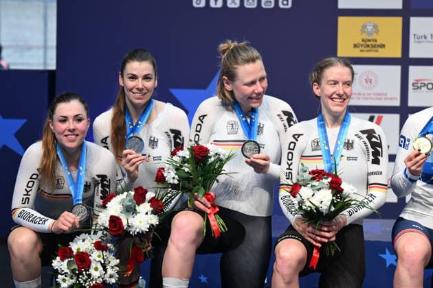 02-02-2026 European Championships Elite Women Track; Giornata 02; 2026, Germany; Kloger, Mieke; Klein, Lisa; Sussemilch, Laura; Brausse, Franziska; Konya - Velodrom; 