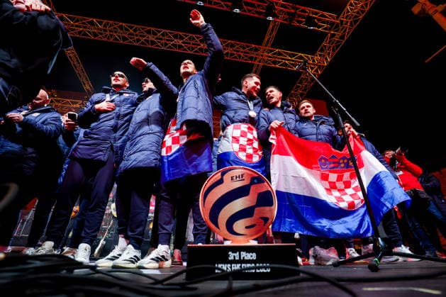Ceremonial welcome for Croatian National Handball Team after winning bronze at the Men s EHF EURO 2026 Croatia Handball Team during ceremonial welcome at ban Jelacic Square in Zagreb, Croatia on February 2, 2026. Croatia won bronze medal at the 2026 EHF European Men s Handball Championship.  IgorxKralj PIXSELL