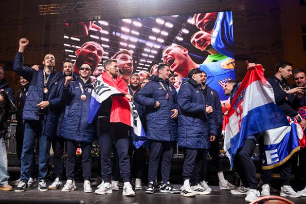 Ceremonial welcome for Croatian National Handball Team after winning bronze at the Men s EHF EURO 2026 Croatia Handball Team during ceremonial welcome at ban Jelacic Square in Zagreb, Croatia on February 2, 2026. Croatia won bronze medal at the 2026 EHF European Men s Handball Championship.  DavorxPuklavec PIXSELL