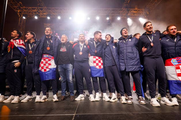 Ceremonial welcome for Croatian National Handball Team after winning bronze at the Men s EHF EURO 2026 Croatia Handball Team during ceremonial welcome at ban Jelacic Square in Zagreb, Croatia on February 2, 2026. Croatia won bronze medal at the 2026 EHF European Men s Handball Championship.  IgorxKralj PIXSELL