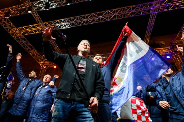 Ceremonial welcome for Croatian National Handball Team after winning bronze at the Men s EHF EURO 2026 Croatia Handball Team celebrate with singer Marko Perkovic Thomspon during ceremonial welcome at ban Jelacic Square in Zagreb, Croatia on February 2, 2026. Croatia won bronze medal at the 2026 EHF European Men s Handball Championship.  IgorxKralj PIXSELL