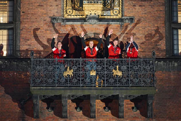 The Handball Men Honored at Copenhagen City Hall Rasmus Lauge, Johan Hansen, Magnus Landin, and Magnus Saugstrup as Denmark s men s handball team is honored as European champions at Copenhagen City Hall on Monday, February 2, 2026 The team won gold at the European Handball Championship in Herning on Sunday and is invited to the city hall on this occasion, including for city hall pancakes Photo Thomas Traasdahl Ritzau Scanpix , Copenhagen Denmark  Copyright: RitzauxScanpix ThomasxTraasdahlx spdk20260202-192452-L