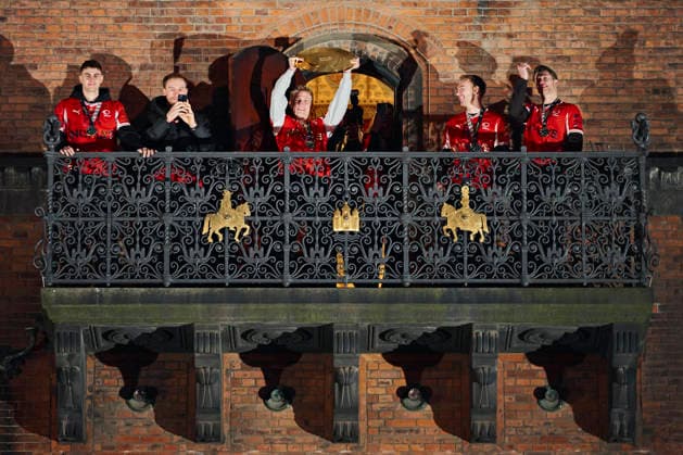 The Handball Men Celebrated at Copenhagen City Hall Mads Hoxer, Simon Pytlick, Emil Bergholt, Mathias Gidsel, and Emil Jakobsen as Denmark s men s handball team is celebrated as European champions at Copenhagen City Hall on Monday, February 2, 2026 The team won gold at the European Handball Championship in Herning on Sunday and is invited to the city hall for the occasion, including city hall pancakes Photo Thomas Traasdahl Ritzau Scanpix , Copenhagen Denmark  Copyright: RitzauxScanpix ThomasxTraasdahlx spdk20260202-192532-L