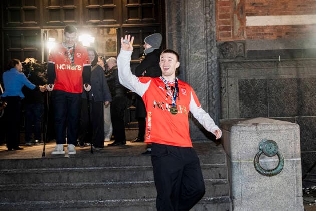 The Handball Men are Celebrated at Copenhagen City Hall Thomas Arnoldsen leaves Copenhagen City Hall as Denmark s men s handball team is celebrated as European champions at Copenhagen City Hall on Monday, February 2, 2026 The team won gold on Sunday at the European Handball Championship in Herning and is invited to the city hall on this occasion, including for city hall pancakes Photo Sebastian Elias Uth Ritzau Scanpix , Denmark  Copyright: Ritzau Scanpix SebastianxEliasxUthx spdk20260202-194514-L