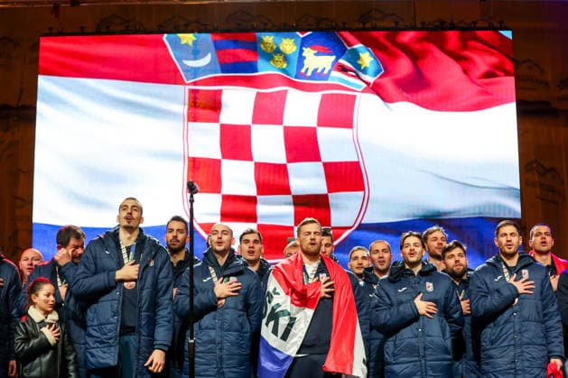 Ceremonial welcome for Croatian National Handball Team after winning bronze at the Men s EHF EURO 2026 Croatia Handball Team during ceremonial welcome at ban Jelacic Square in Zagreb, Croatia on February 2, 2026. Croatia won bronze medal at the 2026 EHF European Men s Handball Championship.  IgorxKralj PIXSELL